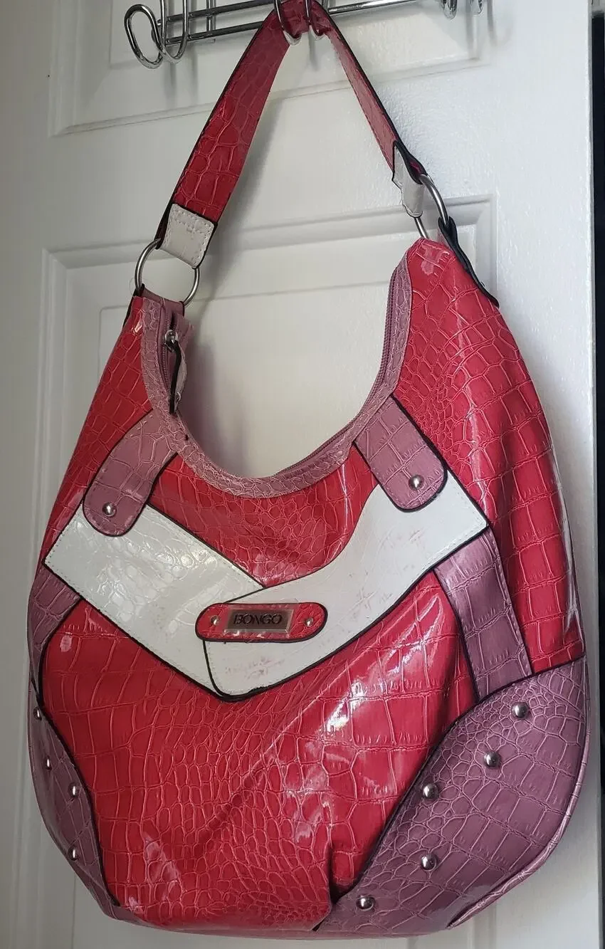 Vintage Y2K Bongo Hobo Shoulder Bag NWT Kmart Faux Croc Pink Red White Purse Zip